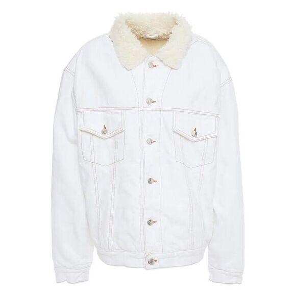 IRO Paris NWT Franz Faux Shearling Lined Denim Jacket in Ivory Size FR 38/US 6